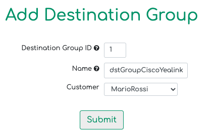 Add Destination Group Add Destination Group